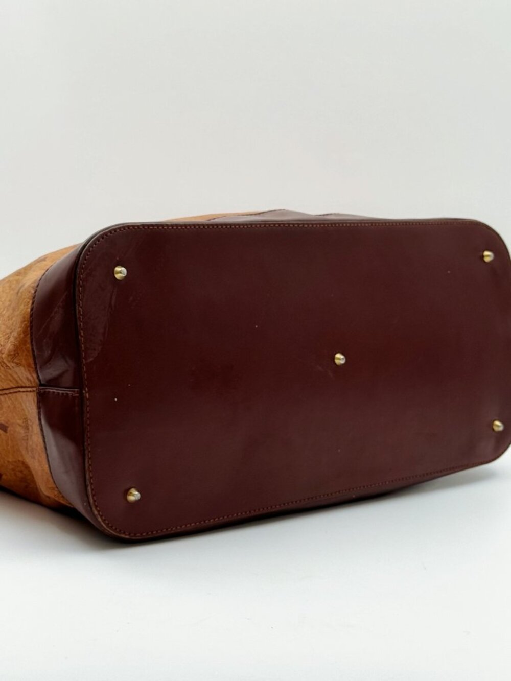MCM Visetos Brown Cognac Large Hobo Shoulder Bag Logo Monogram Vintage - Picture 7 of 13